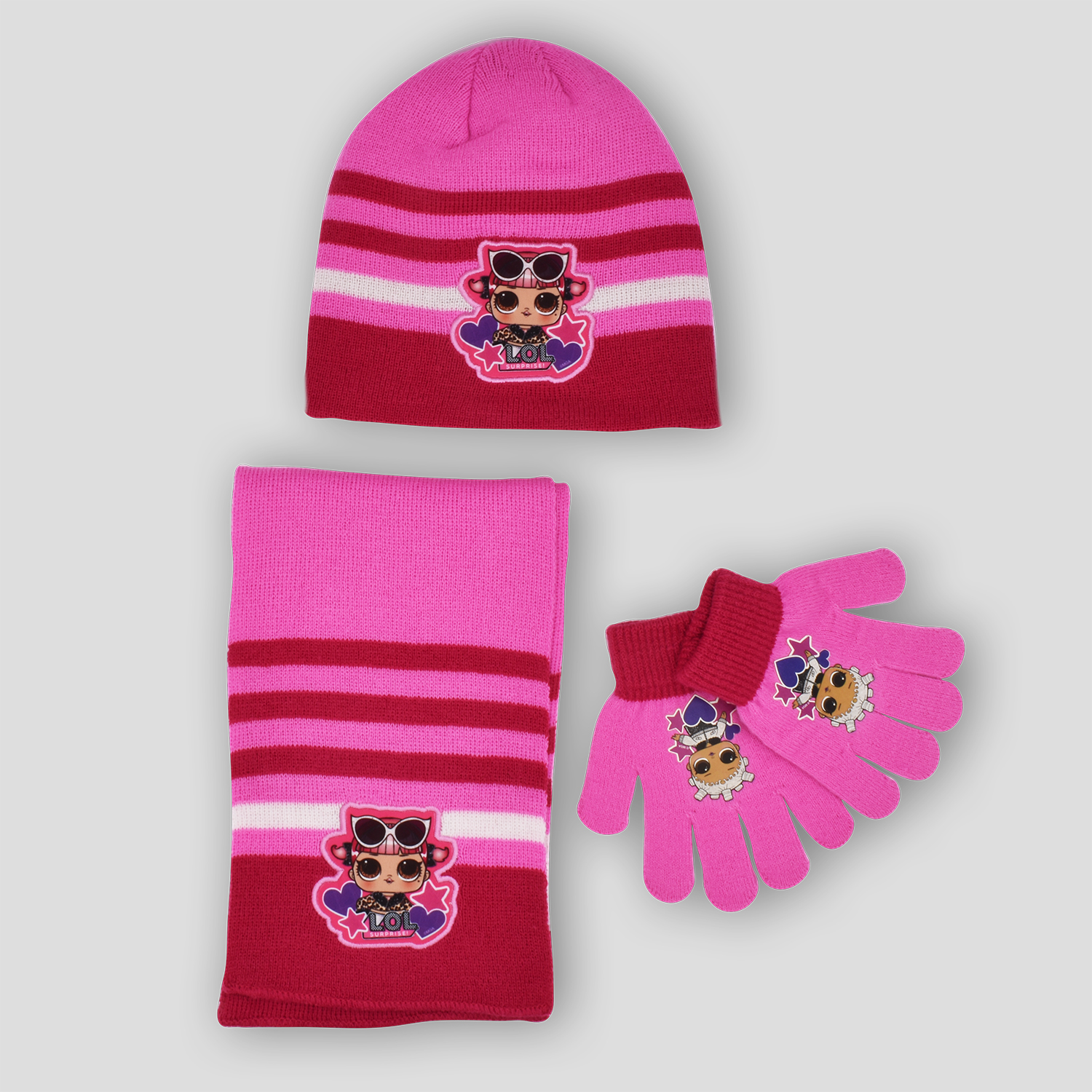 Endulzar bolso Miau miau Conjunto de gorro, bufanda y guantes de LOL con gafas para niña en rosa |  Saiti Kids